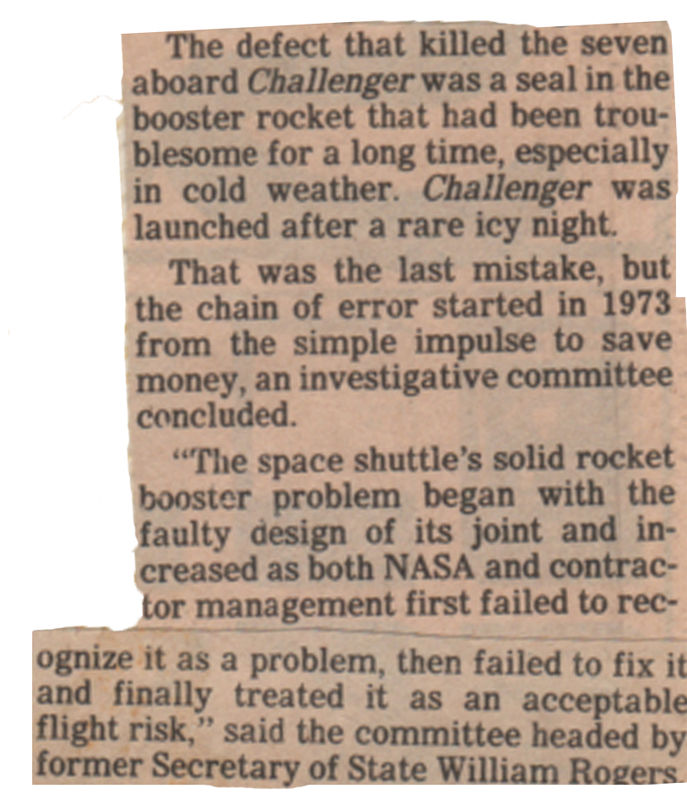 Space Shuttle Challenger  explosion news article